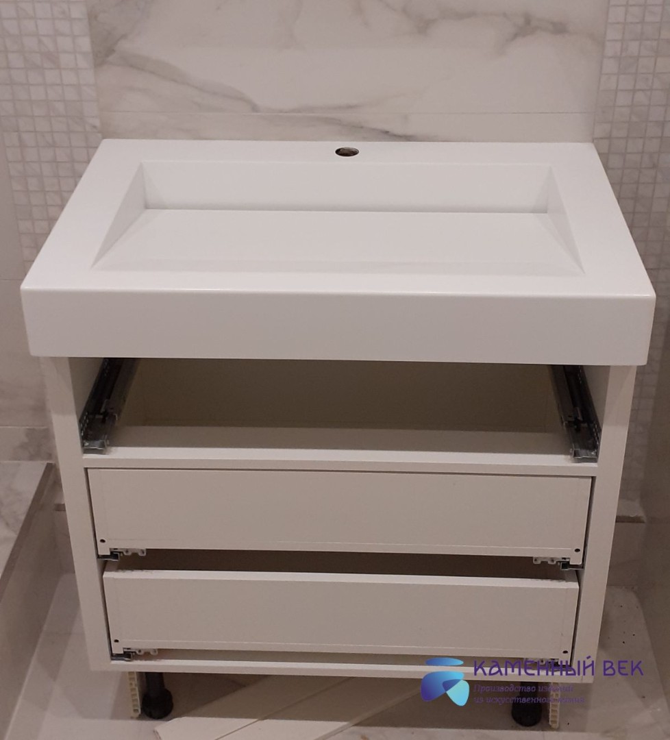 Раковина со скошенным дном из акрилового камня A-104 Tristone Pure White